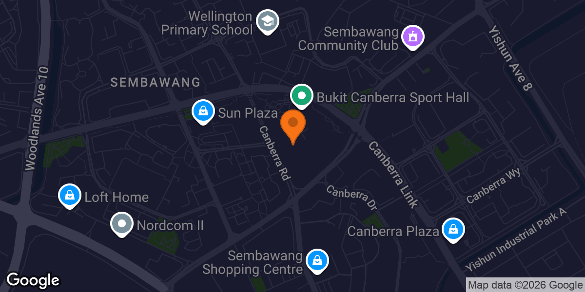 Map showing Bukit Canberra ActiveSG Gym